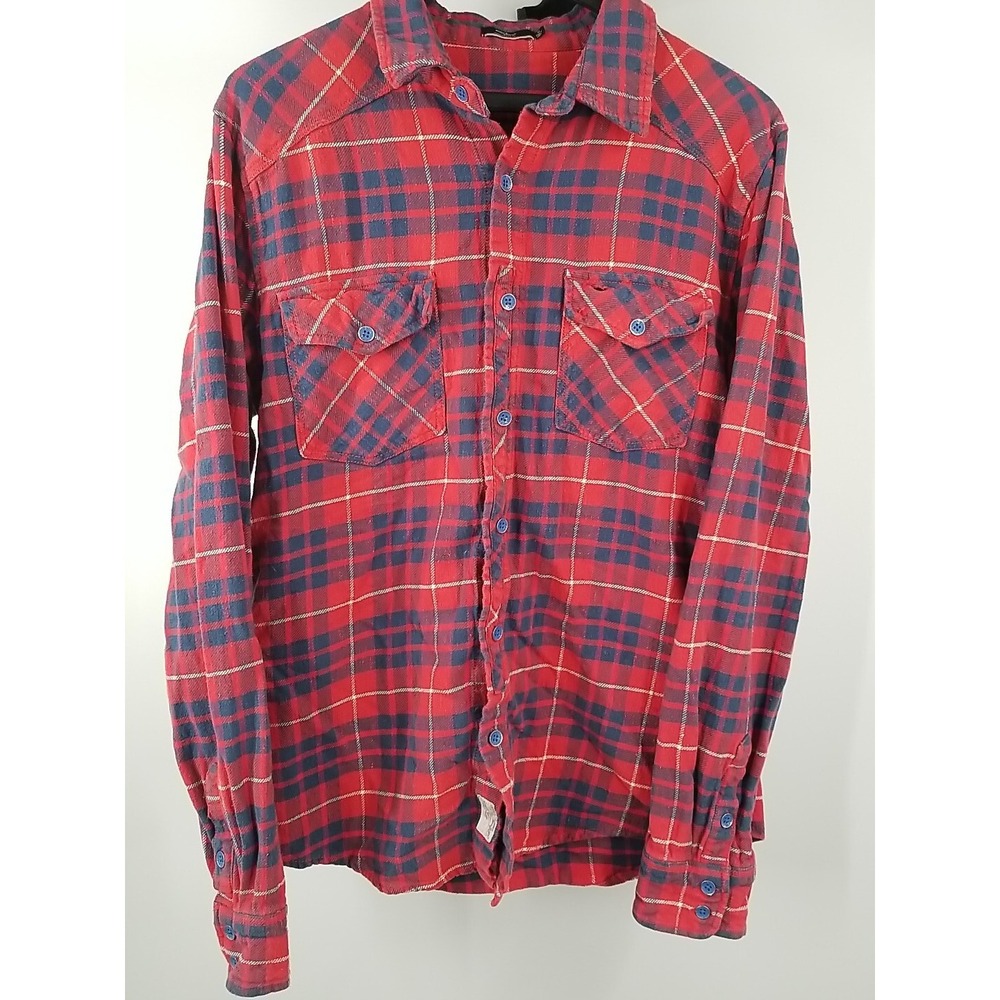Silver‎ Jeans Co Mens Medium Red Plaid Western Long Sleeve Button Up Shirt